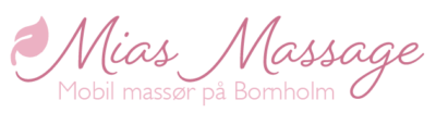 Mias Massage, logo og webstedstitel. Lille Leaf ved siden af Mias Massage, Mobil massør på Bornholm.